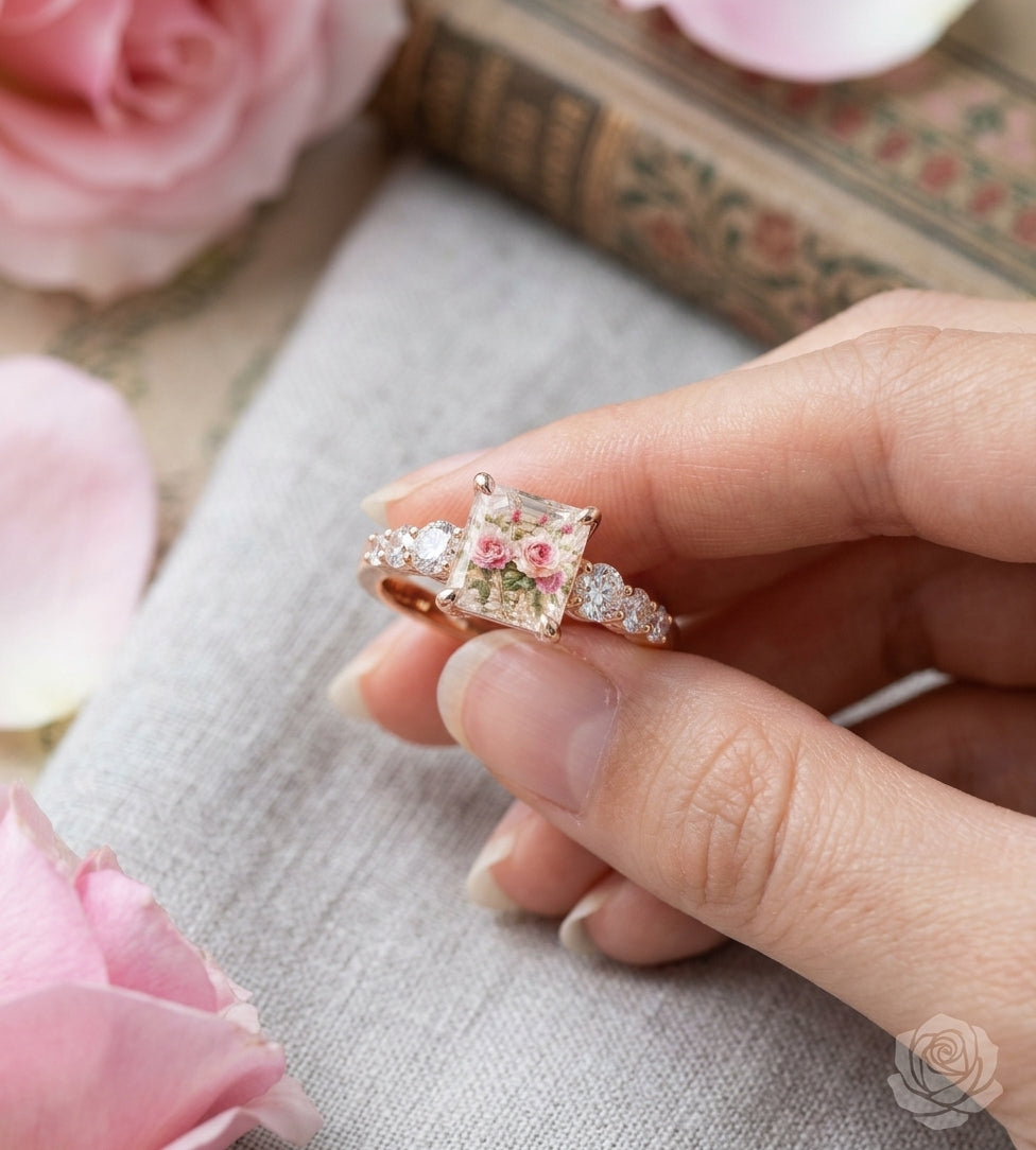 Vintage Rectangular Floral Art Ring