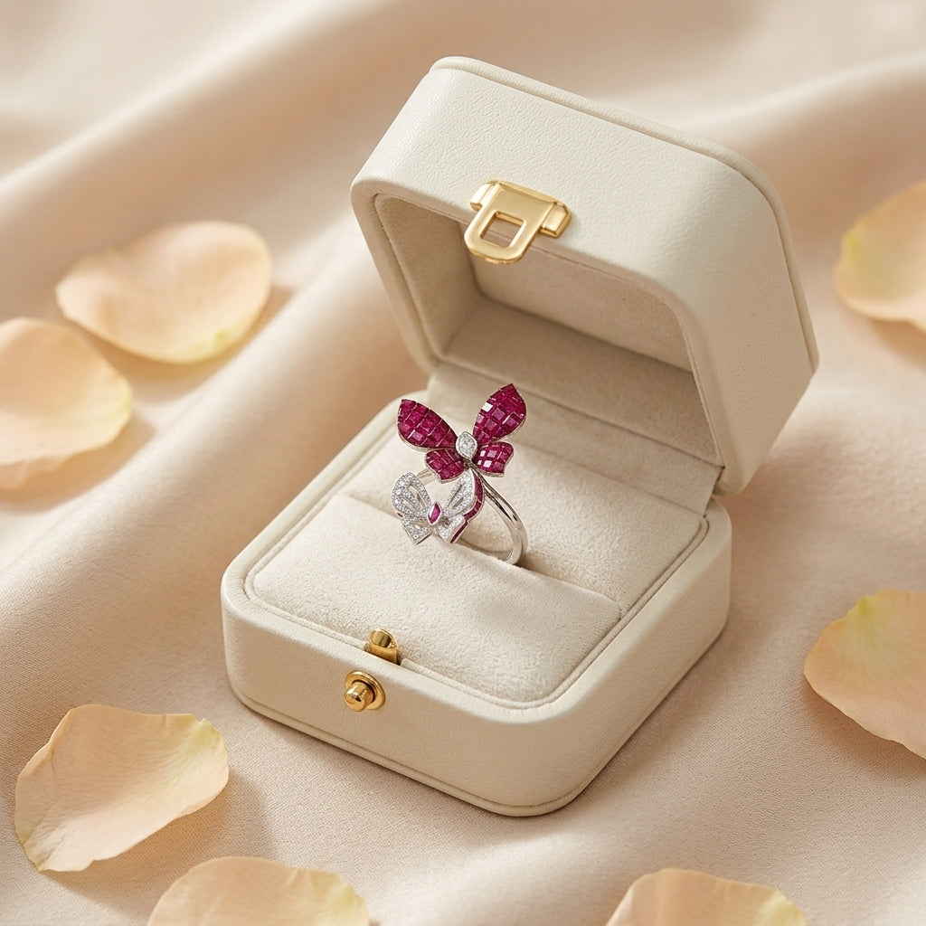 Butterfly Diamond Ruby Ring