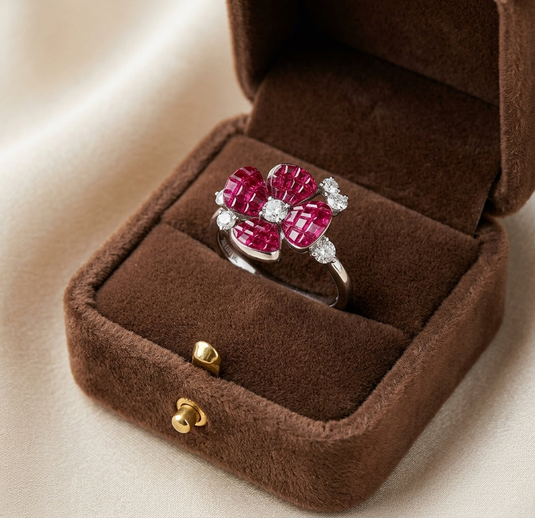 Ruby Blossom Flower Ring