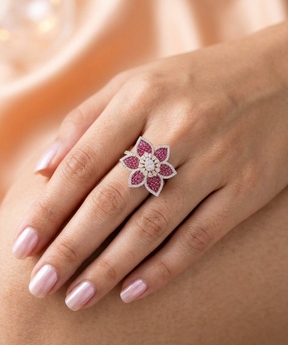 Ruby and Diamond Floral Statement Ring