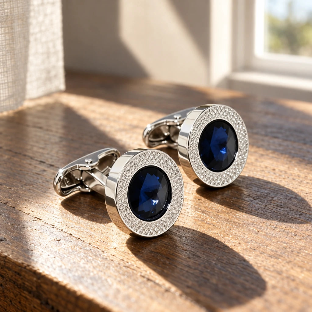 Geometric Round Cufflinks | Geometric Round Men's Silver Cufflinks – 925 Sterling Silver | Nafees Silver Jewels