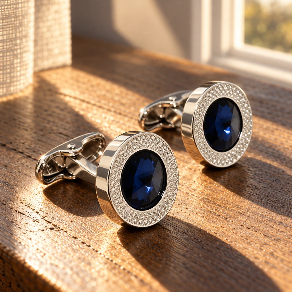 Geometric Round Cufflinks | Geometric Round Men's Silver Cufflinks – 925 Sterling Silver | Nafees Silver Jewels