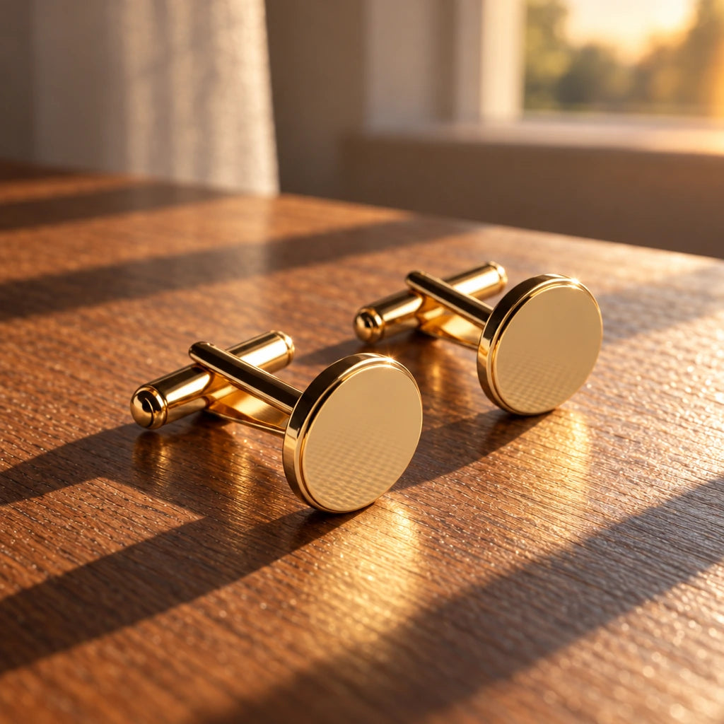 Gold Royal Cufflink | Gold Royal Cufflink – 925 Sterling Silver | Nafees Silver Jewels