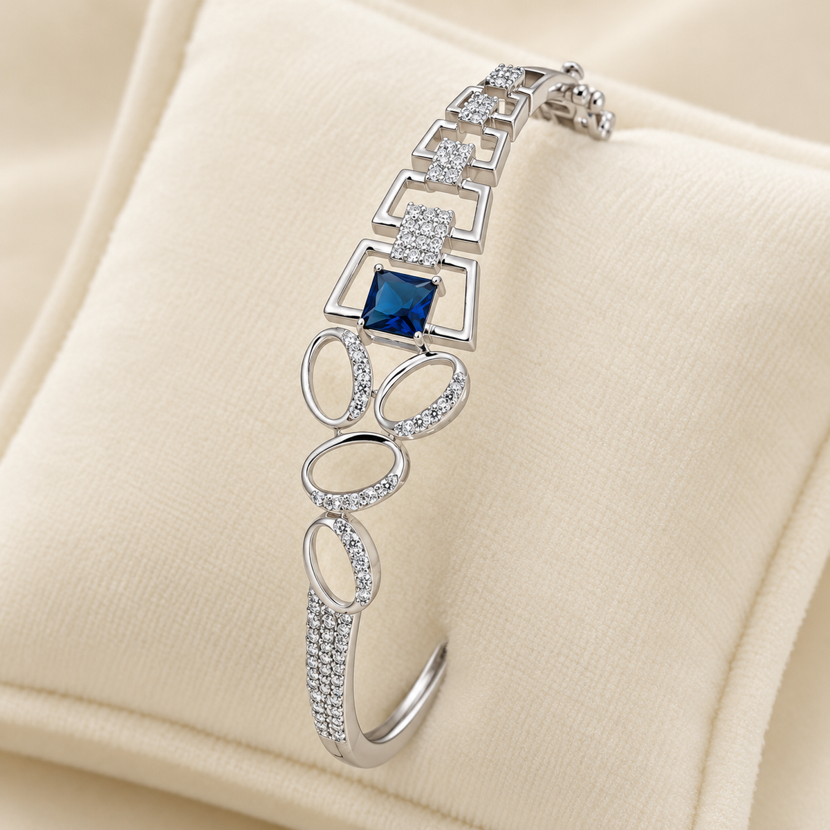 Blue Square Geometric Kada — Silver