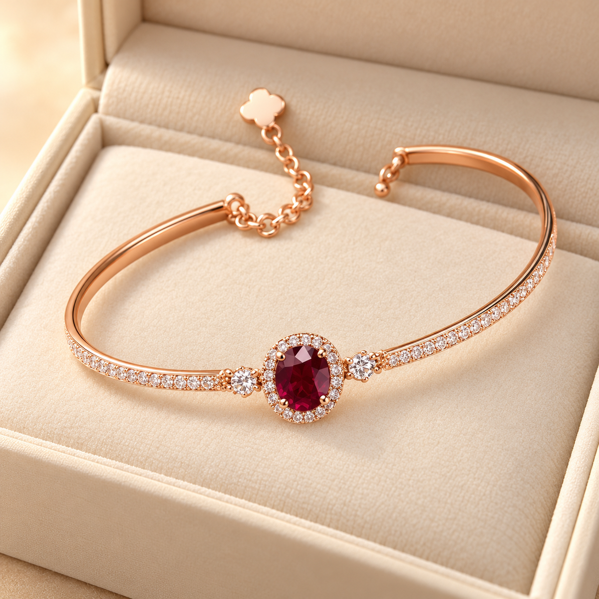 Aurelia Ruby Halo Bracelet Rose Gold