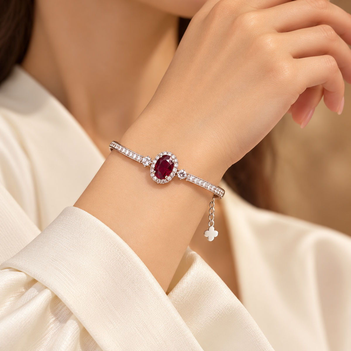 Aurelia Ruby Halo Bracelet Silver