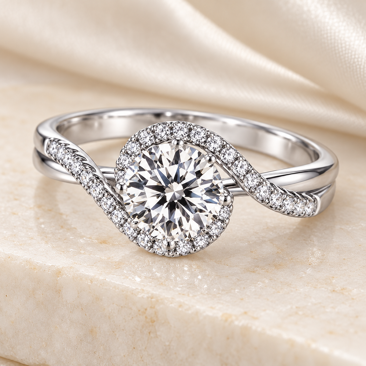 Twisted Swirl Solitaire Ring — light background