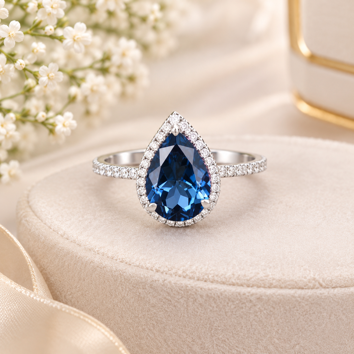 Sapphire Blue Teardrop Ring