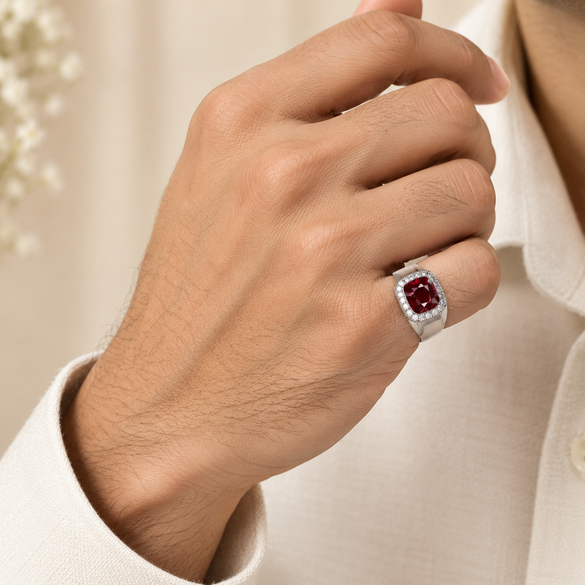 Pigeon Blood Ruby Men's Ring