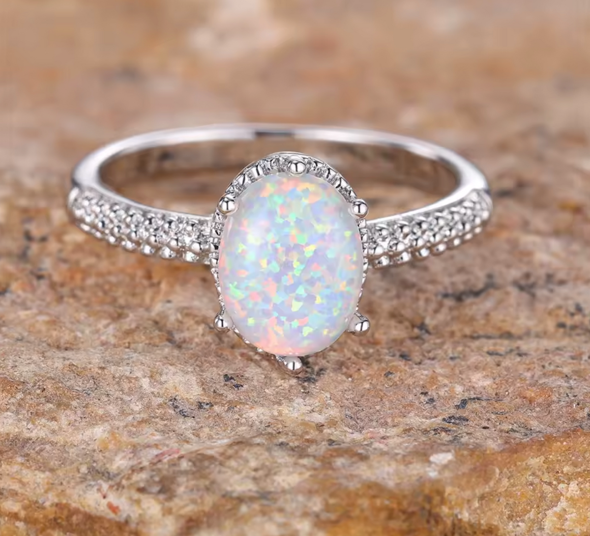 White Opal Ring