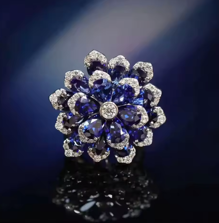 Floral Gemstone Cluster Ring – 925 Sterling Silver