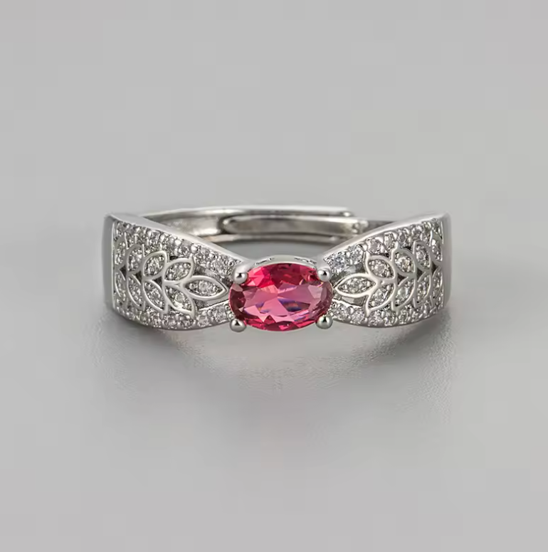 Red Ruby Floral Ring in 925 Sterling Silver