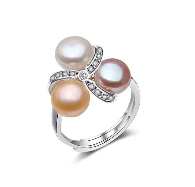 Triple Pearl Multi-Colour Ring
