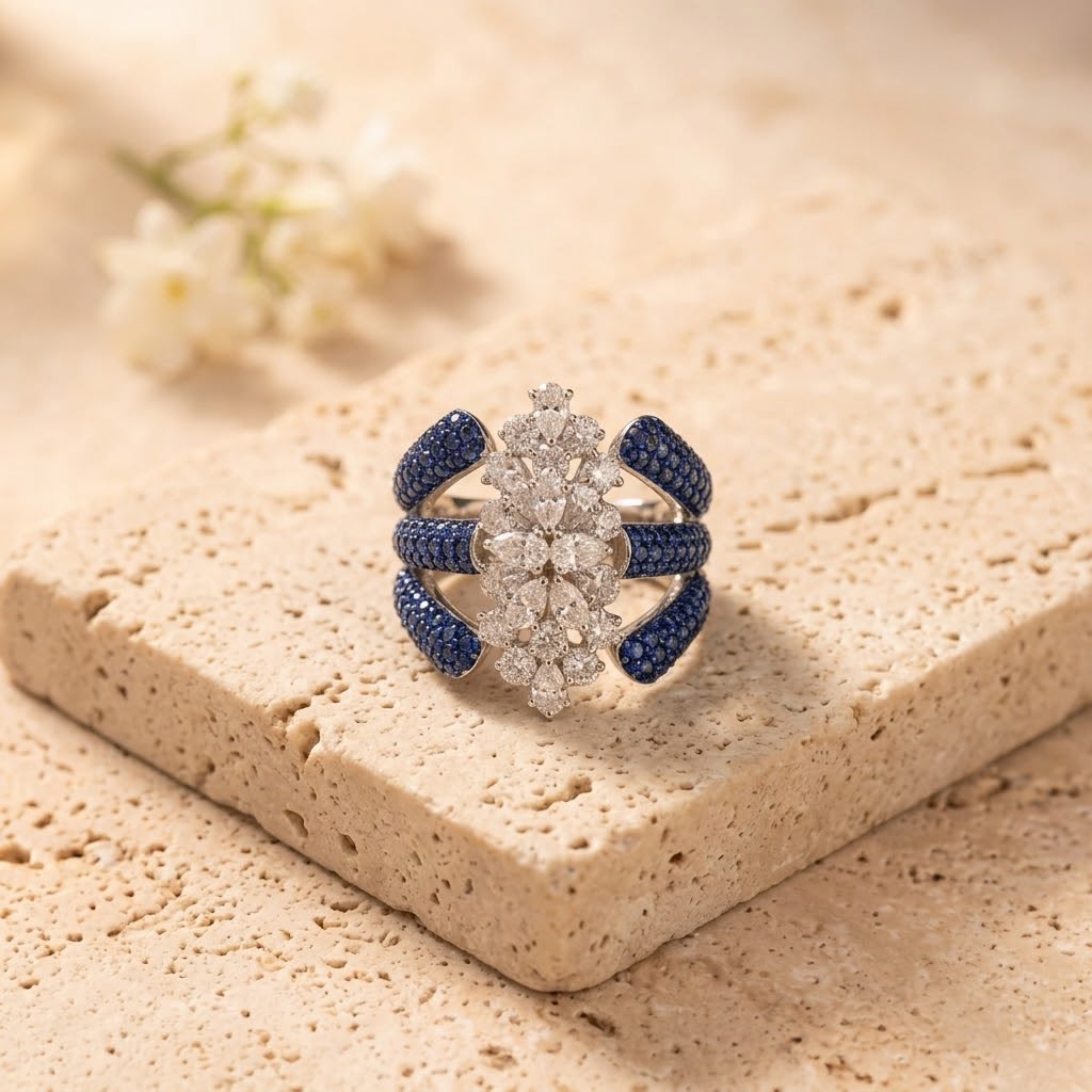 Sapphire Blue Cluster Ring