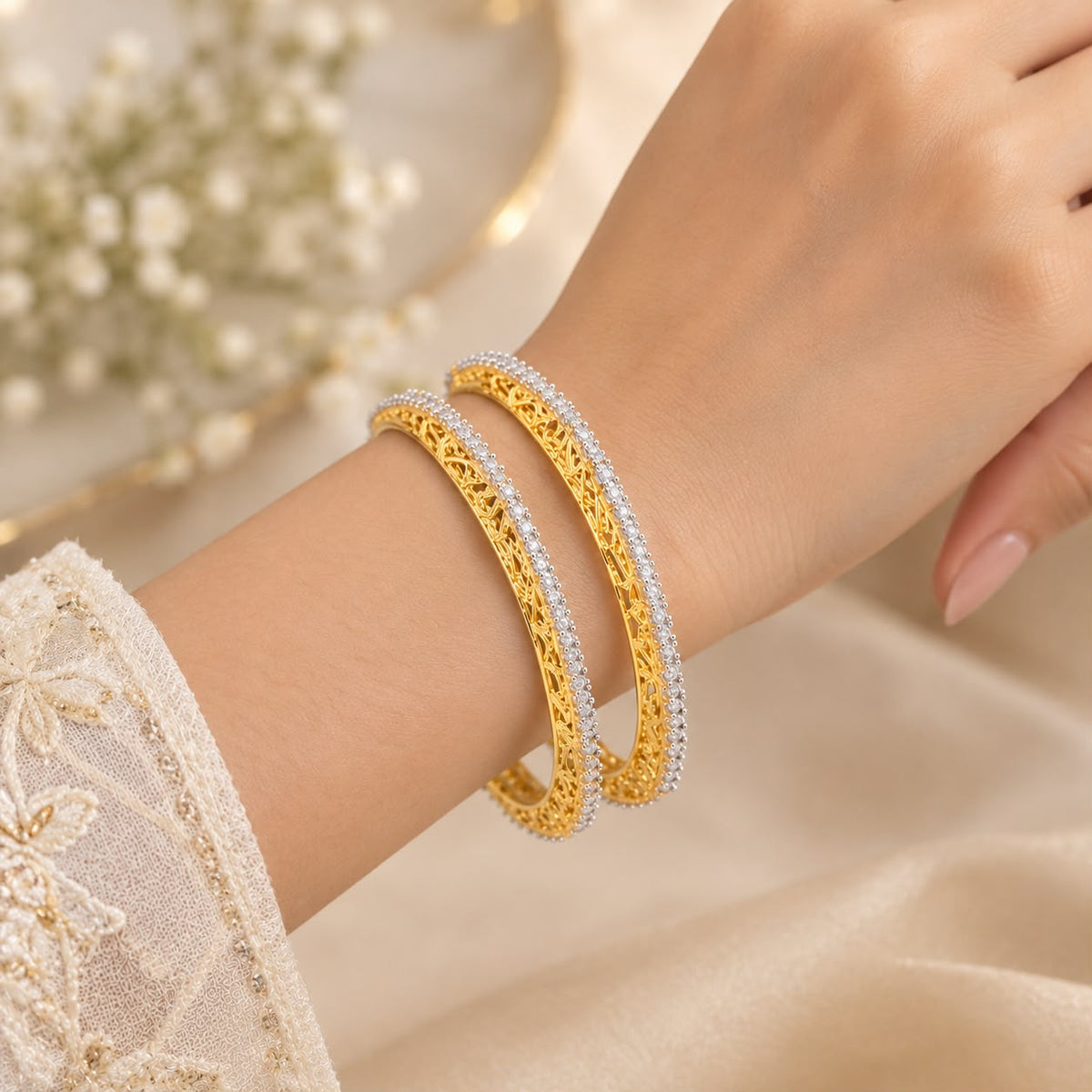 Gold Filigree Diamond Bangle