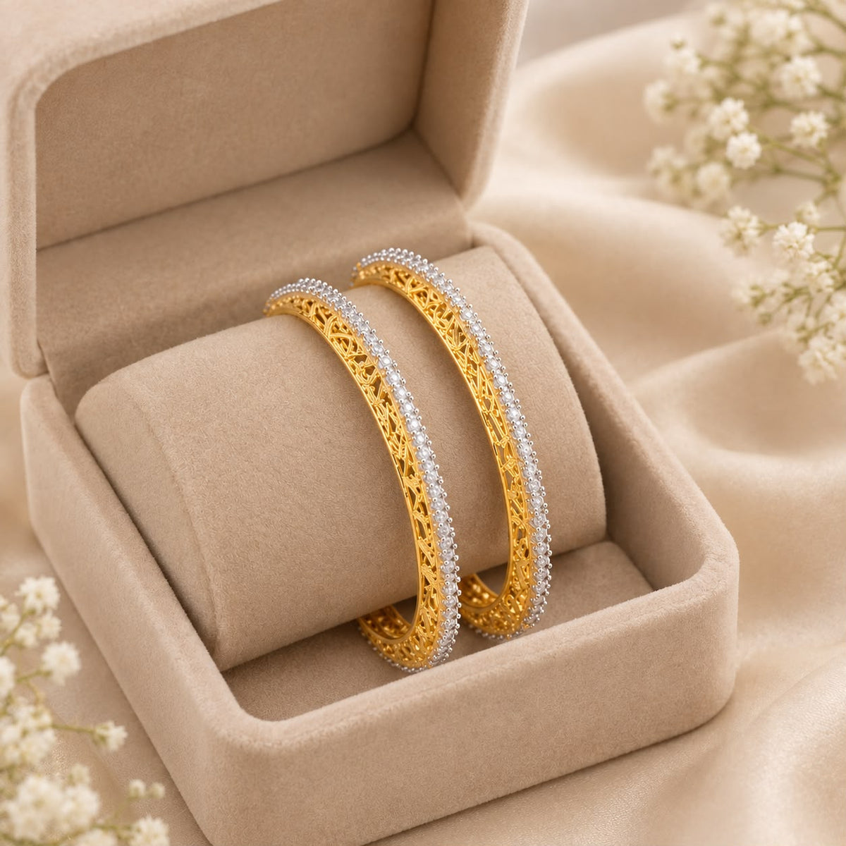 Gold Filigree Diamond Bangle