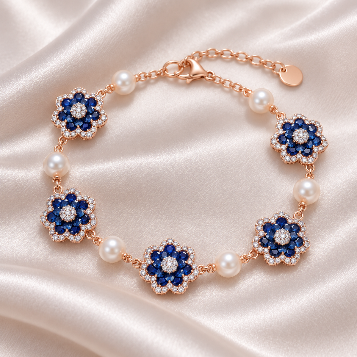 Sapphire Blue Floral Bracelet & Ring Set