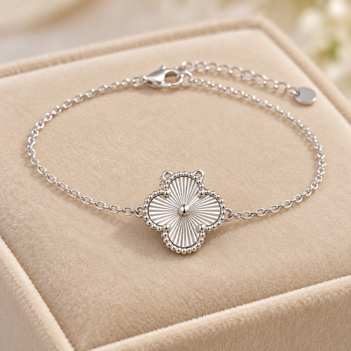 Sunburst Clover Adjustable Bracelet Silver