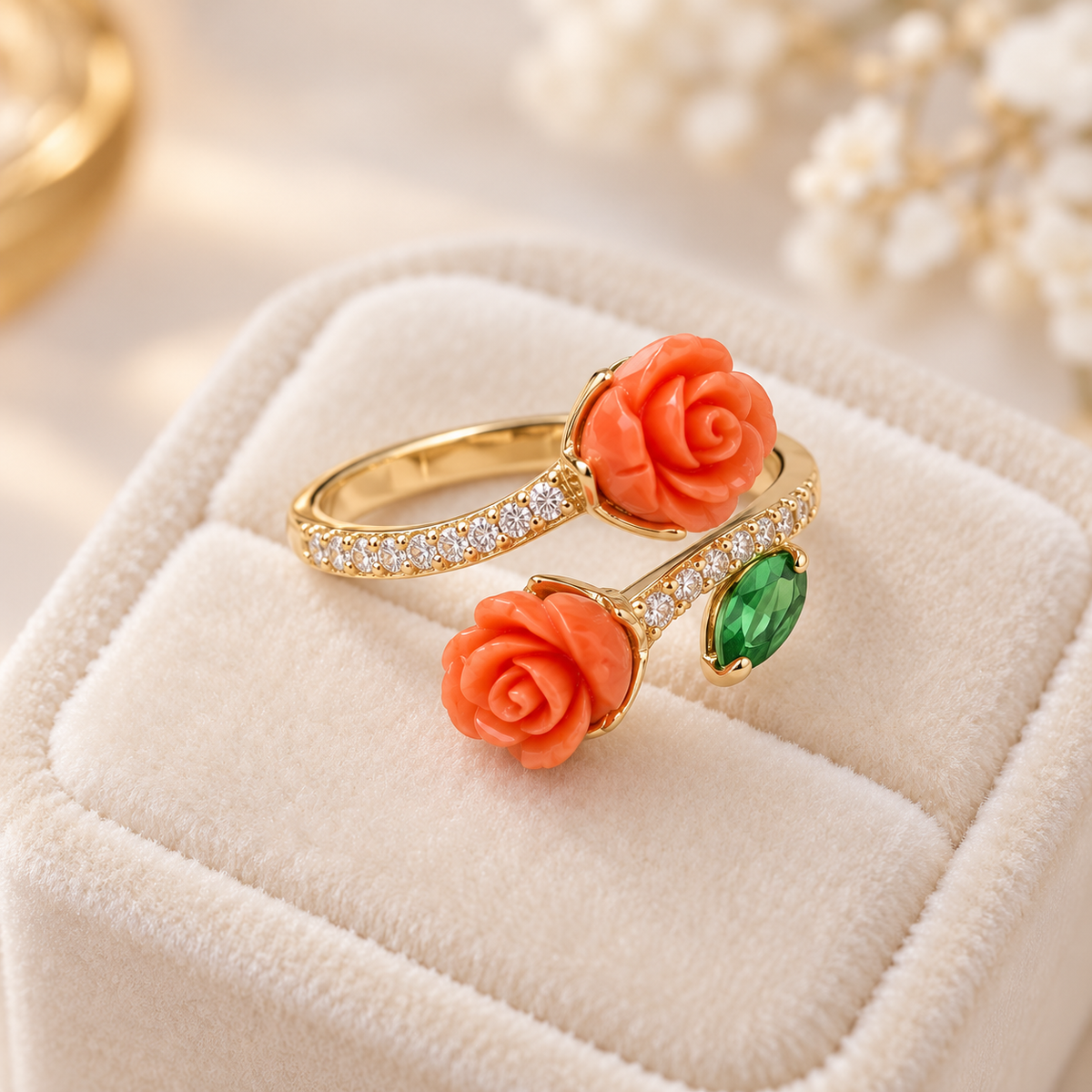 Coral Rose Bracelet & Ring Set