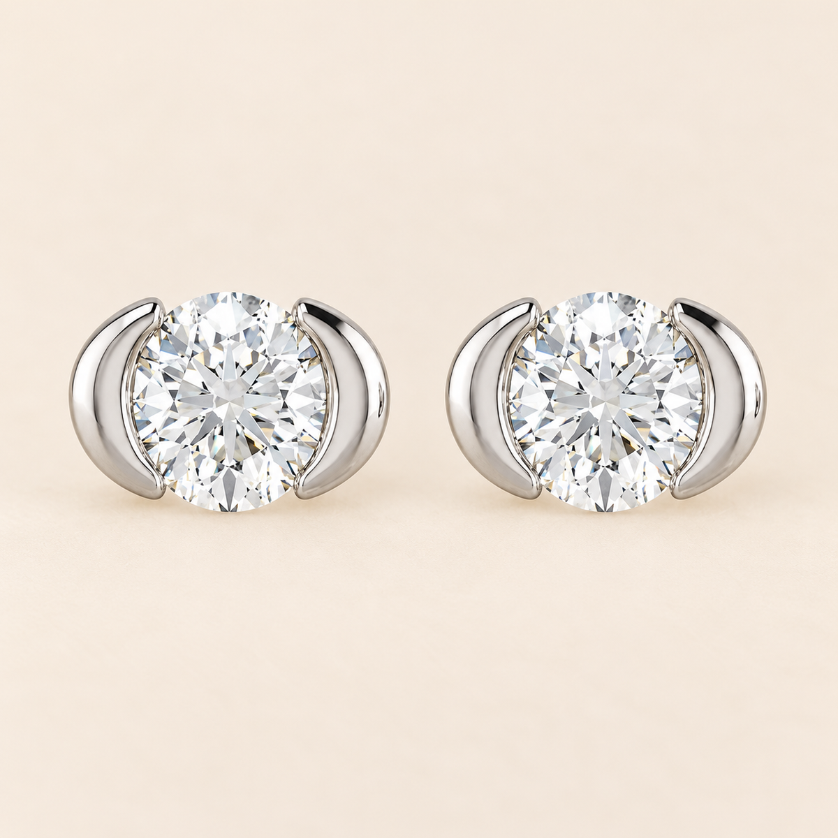 Silver crescent stone stud earrings