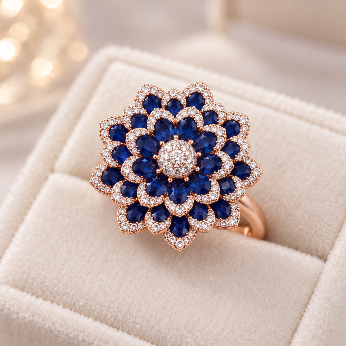 Sapphire Blue Floral Bracelet & Ring Set