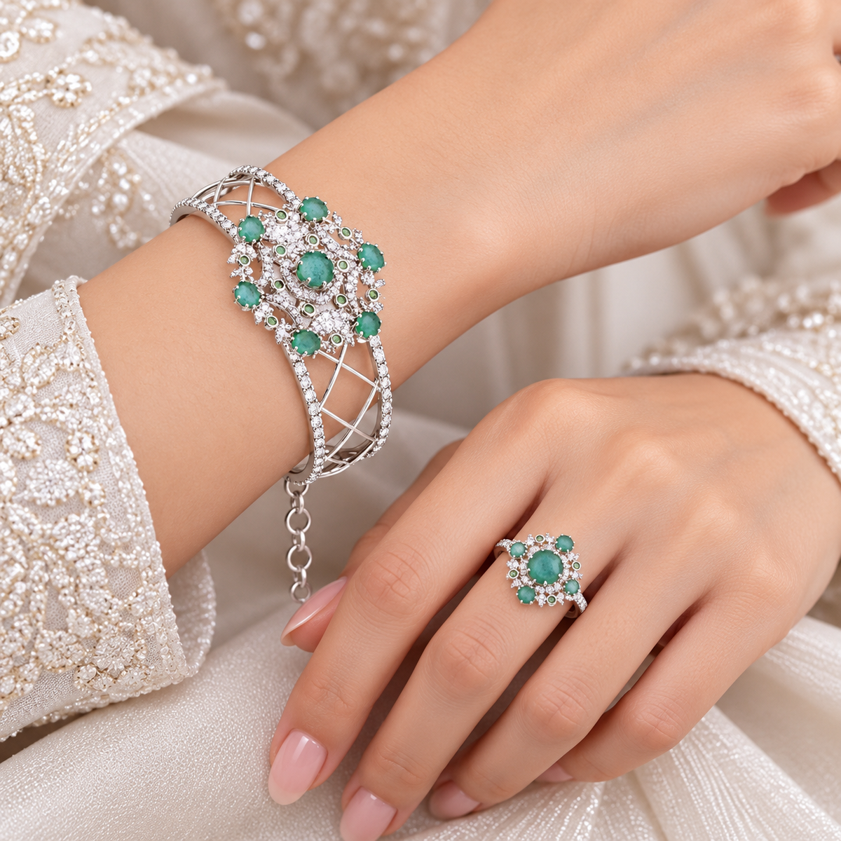 Silver set on model