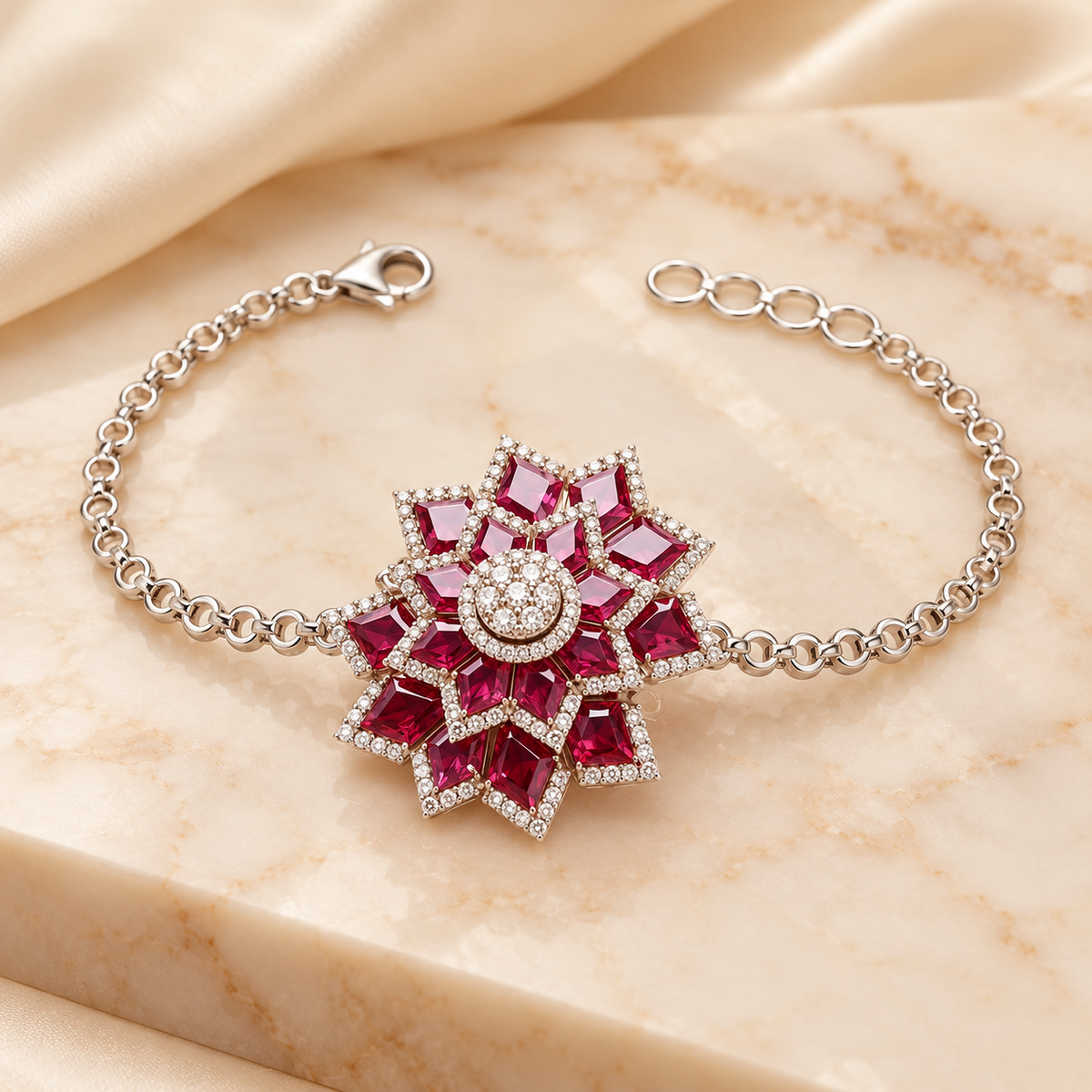 Ruby Geometric Blossom Bracelet Silver marble