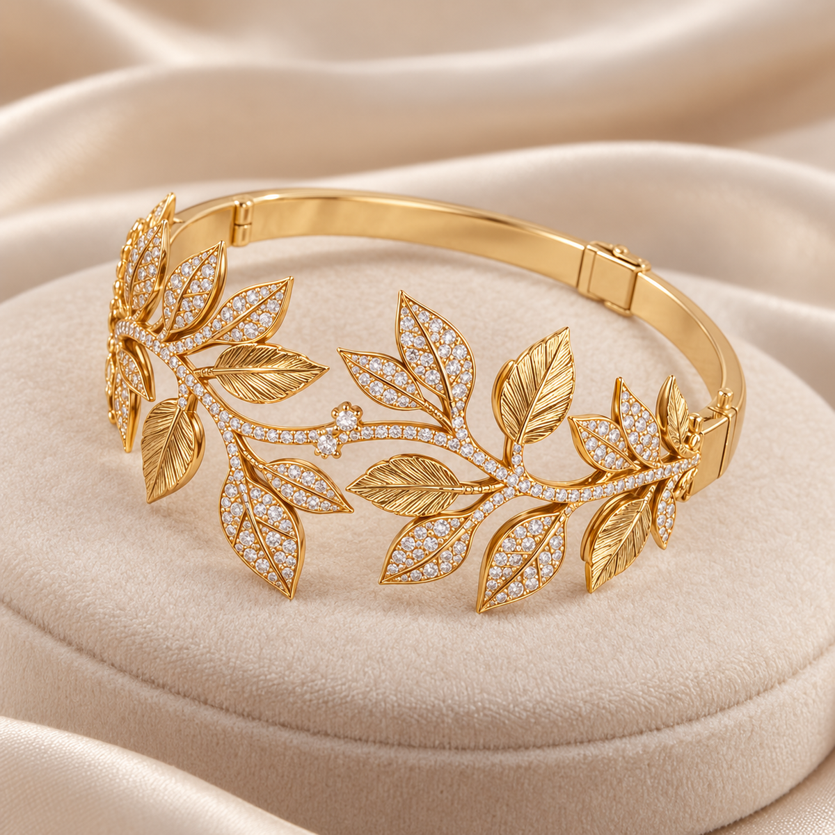 Leaf bracelet side view with rear locking clasp