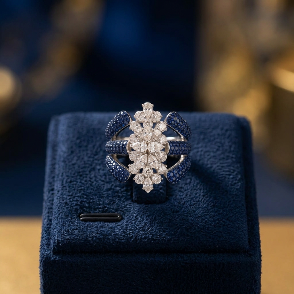 Sapphire Blue Cluster Ring
