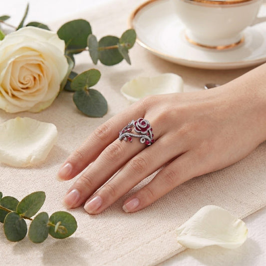 Floral Gemstone Statement Ring – 925 Sterling Silver