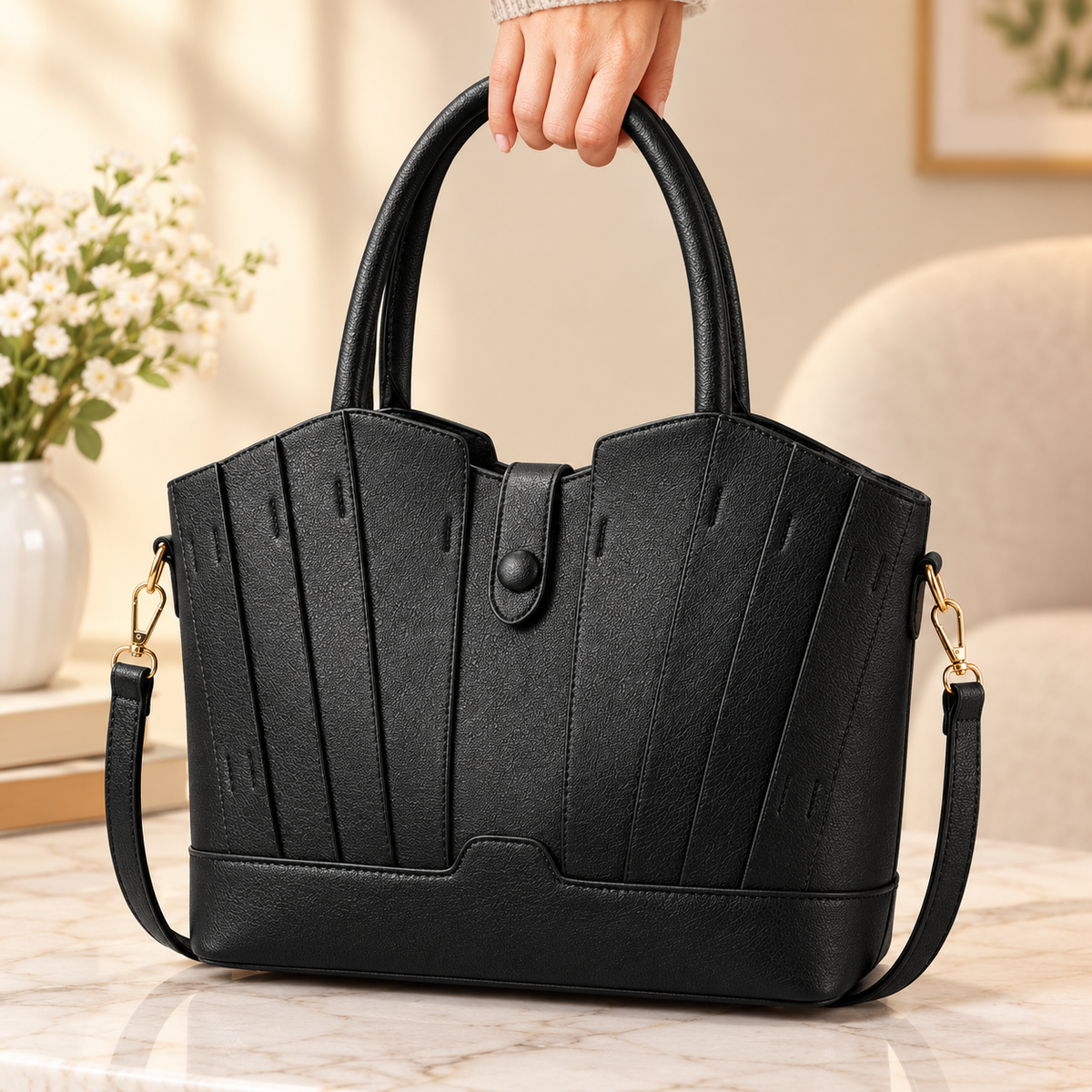 Lychee Texture Patchwork Handbag