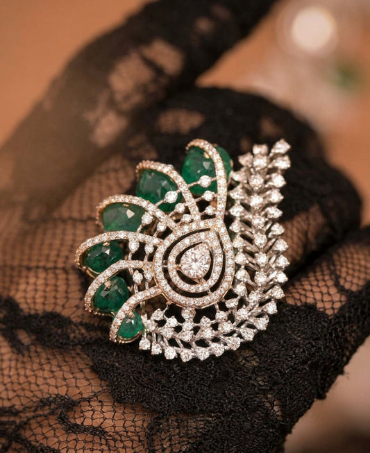 Pave Diamond Peacock Statement Ring
