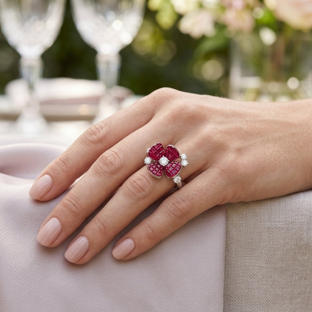 Ruby Blossom Flower Ring