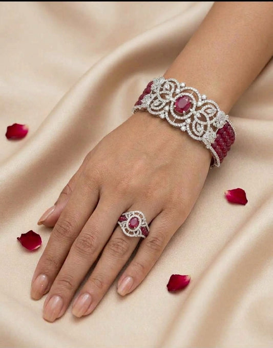 Ruby Pearl Ring & Bracelet Combo