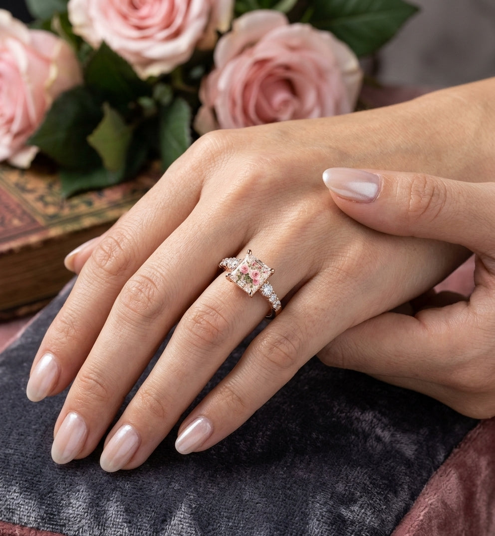 Vintage Rectangular Floral Art Ring
