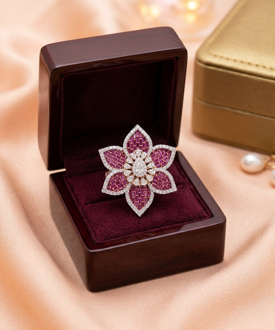Ruby and Diamond Floral Statement Ring