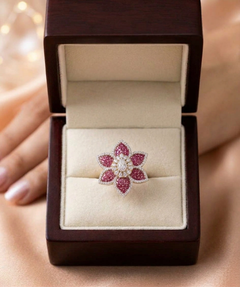 Ruby and Diamond Floral Statement Ring