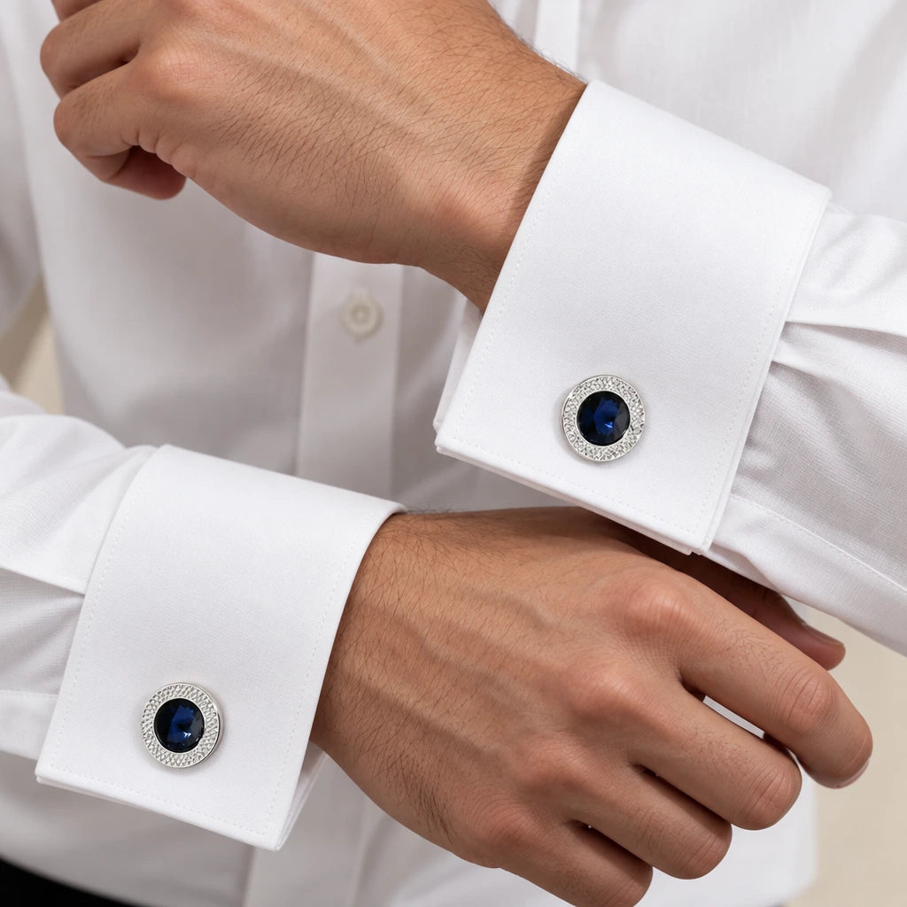 Geometric Round Cufflinks | Geometric Round Men's Silver Cufflinks – 925 Sterling Silver | Nafees Silver Jewels