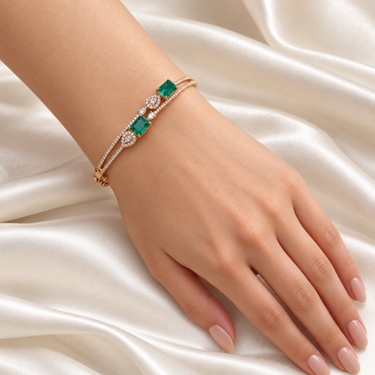 Twin Green Emerald-Cut Kada — Golden