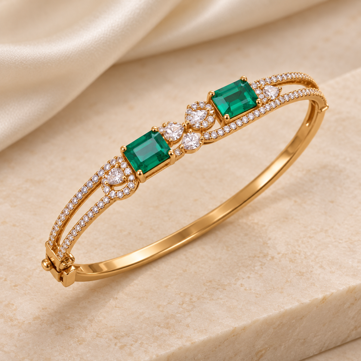 Twin Green Emerald-Cut Kada — Golden