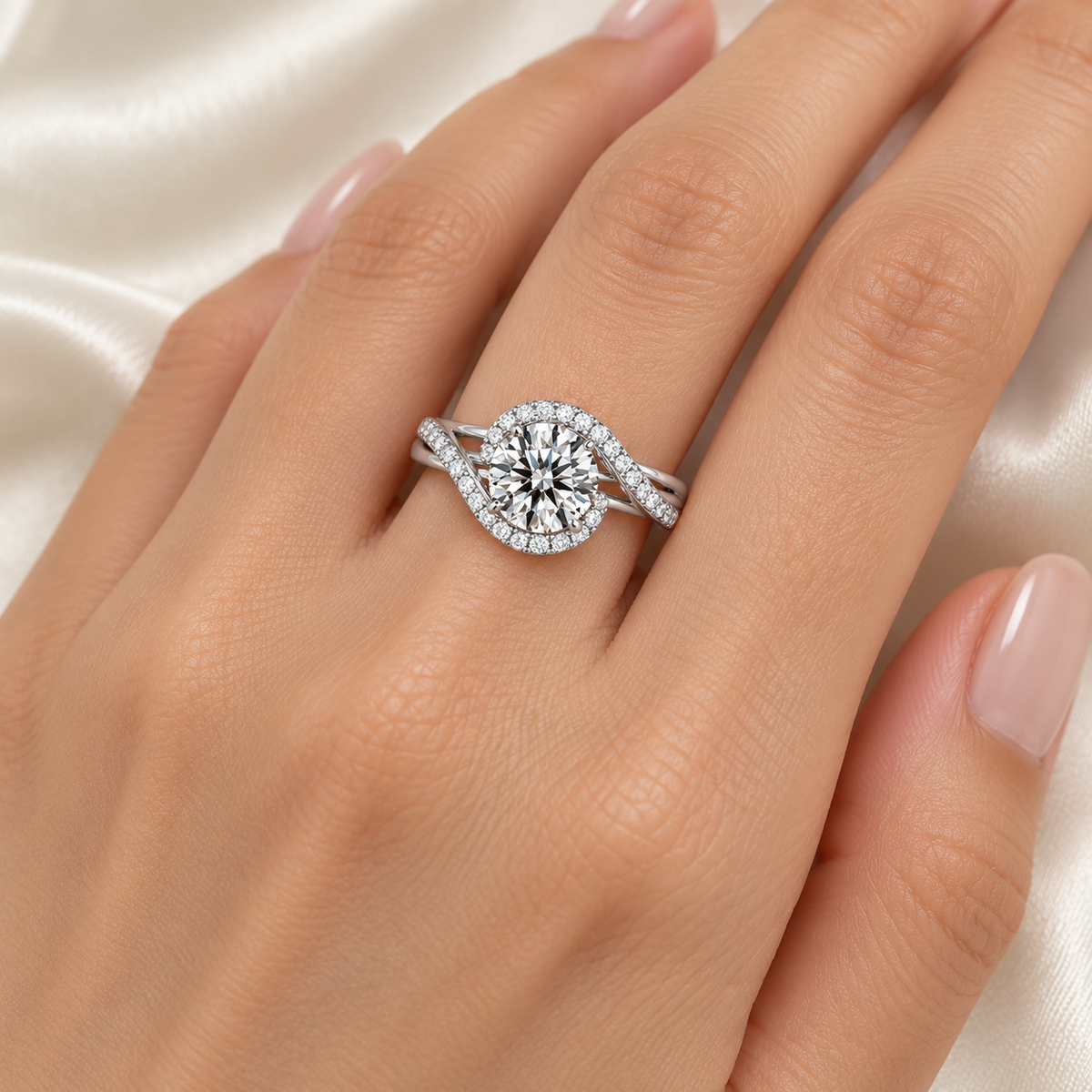 Twisted Swirl Solitaire Ring — model hand