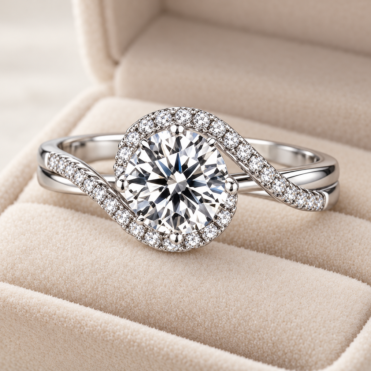 Twisted Swirl Solitaire Ring — velvet box