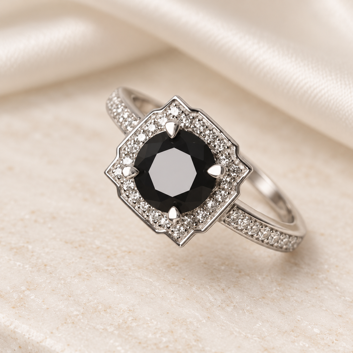 Black Vintage Halo Ring — light background