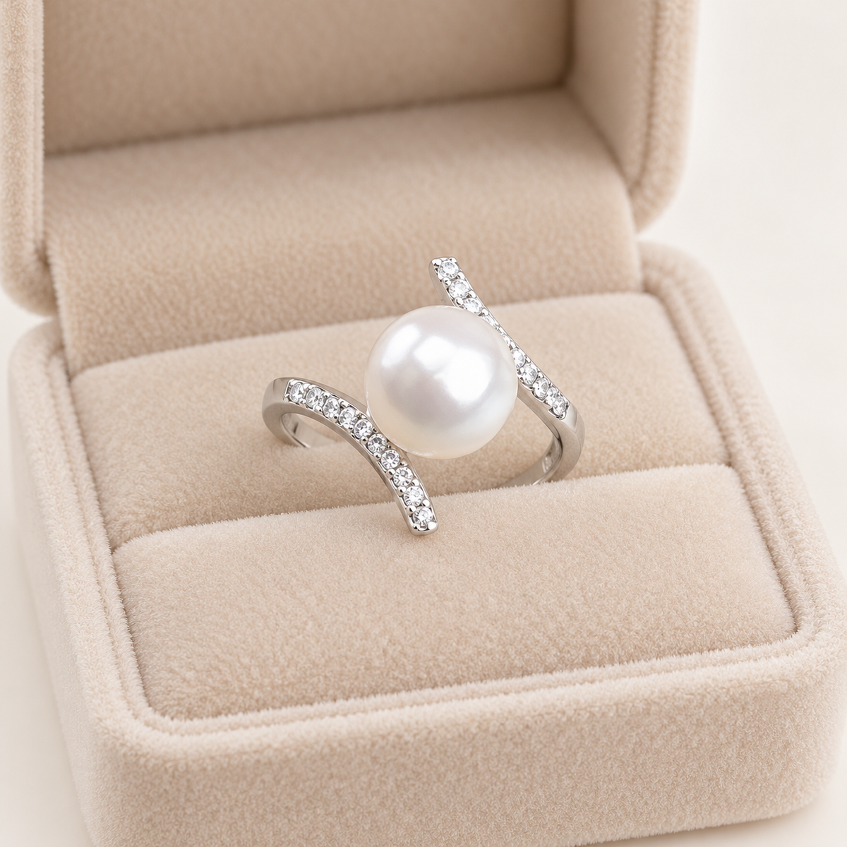 Pearl Bypass Ring — velvet box