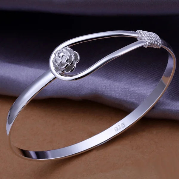 Silver color Bangle exquisite luxury gorgeous fashion wedding women lady bracelet  charm stamped  nice birthday gift B179