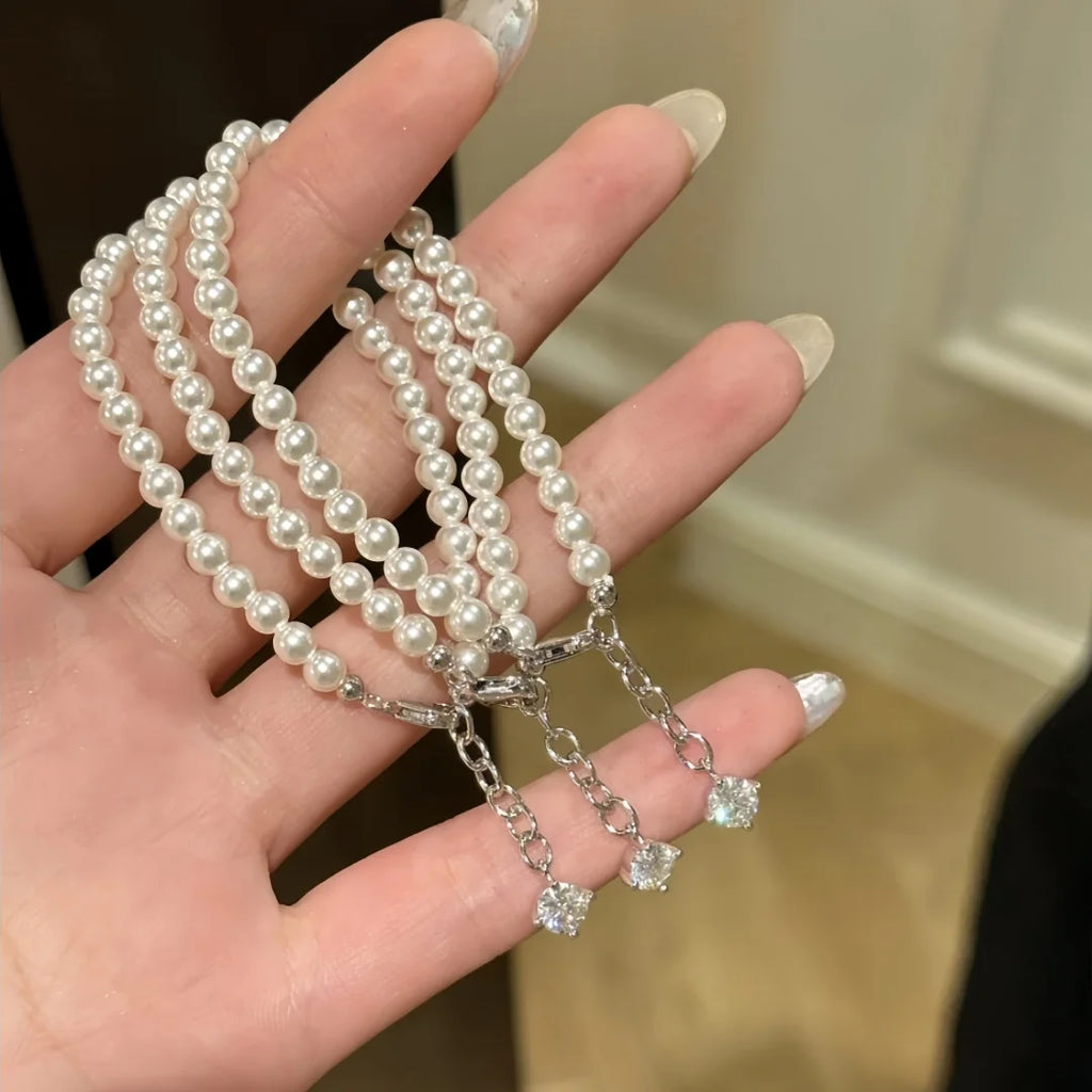 925 Sterling Silver Light‑luxury Fashion Retro High‑end Creamy‑white Pearl Bracelet, Simple Stackable Hand Jewelry for Women