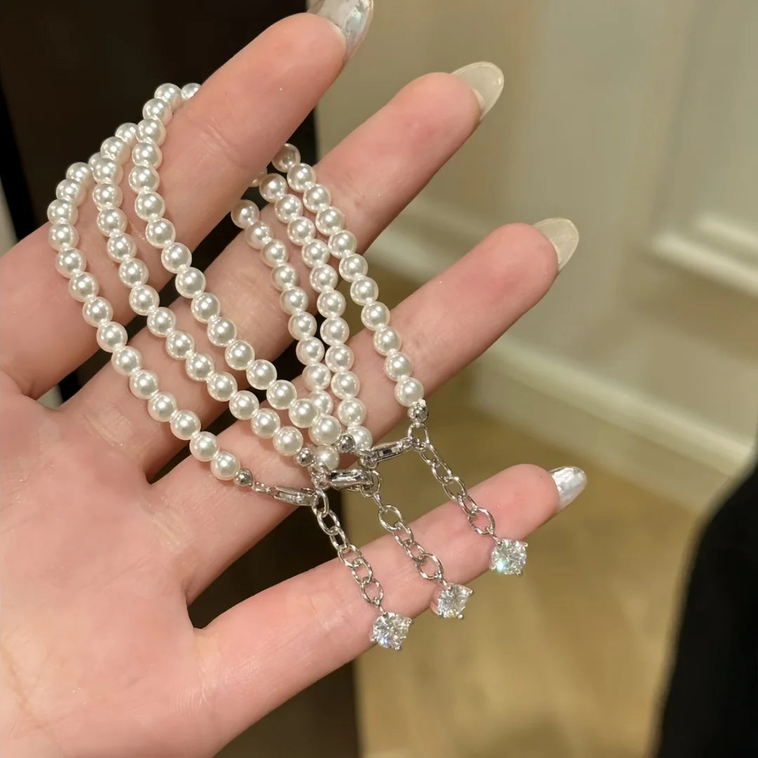925 Sterling Silver Light‑luxury Fashion Retro High‑end Creamy‑white Pearl Bracelet, Simple Stackable Hand Jewelry for Women