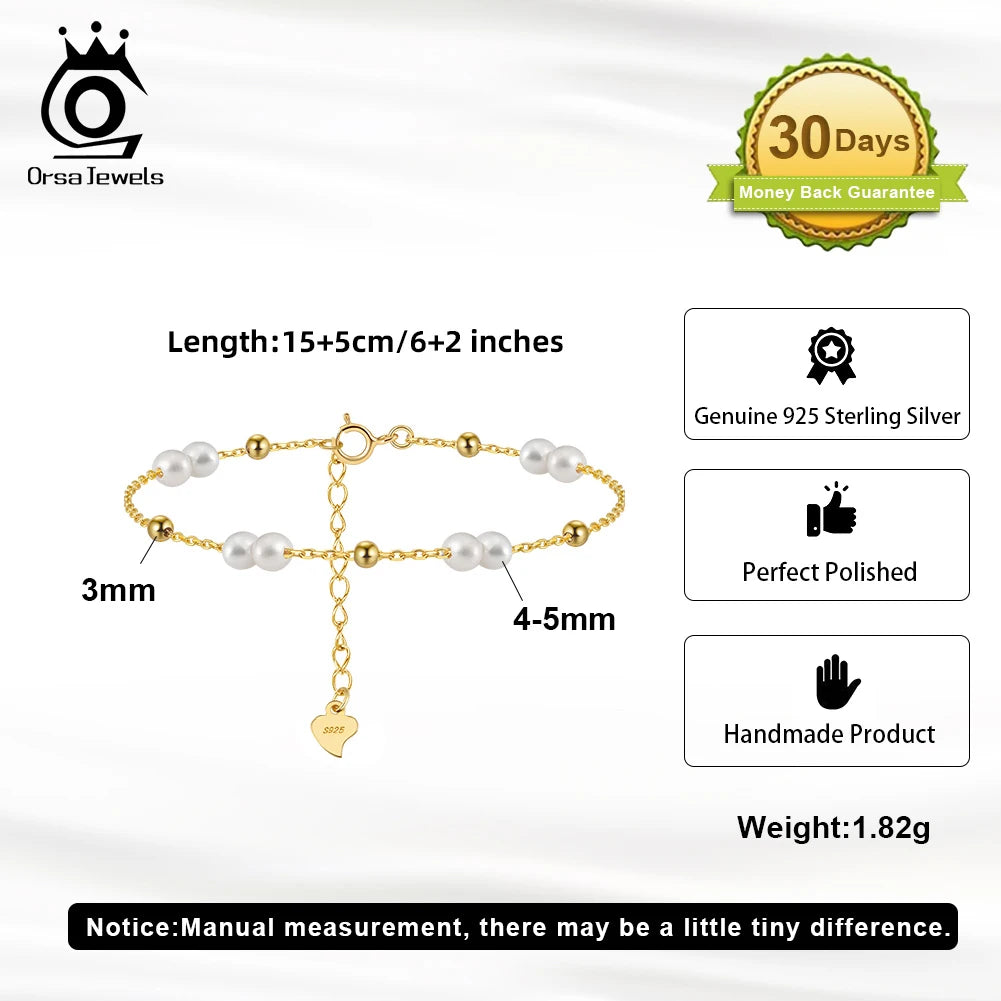 ORSA JEWELS 925 Sterling Silver Pearls  Bracelet