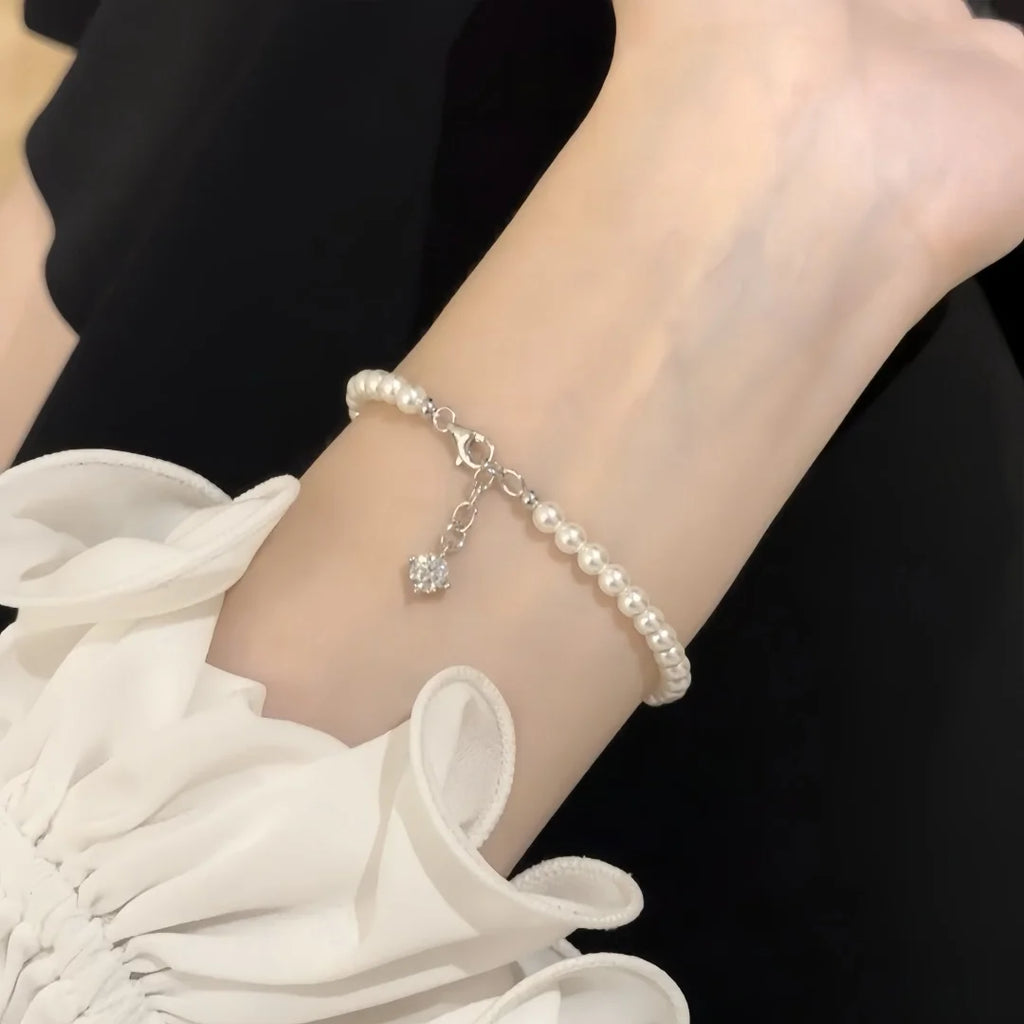 925 Sterling Silver Light‑luxury Fashion Retro High‑end Creamy‑white Pearl Bracelet, Simple Stackable Hand Jewelry for Women