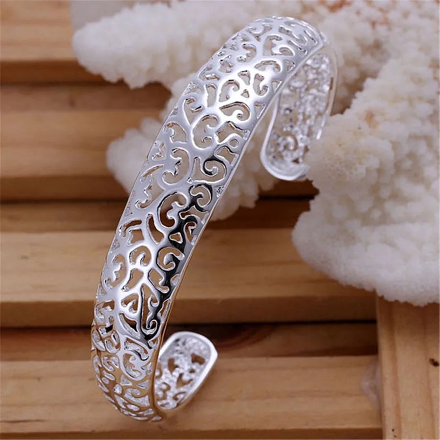 Silver color Bangle exquisite luxury gorgeous fashion wedding women lady bracelet  charm stamped  nice birthday gift B179